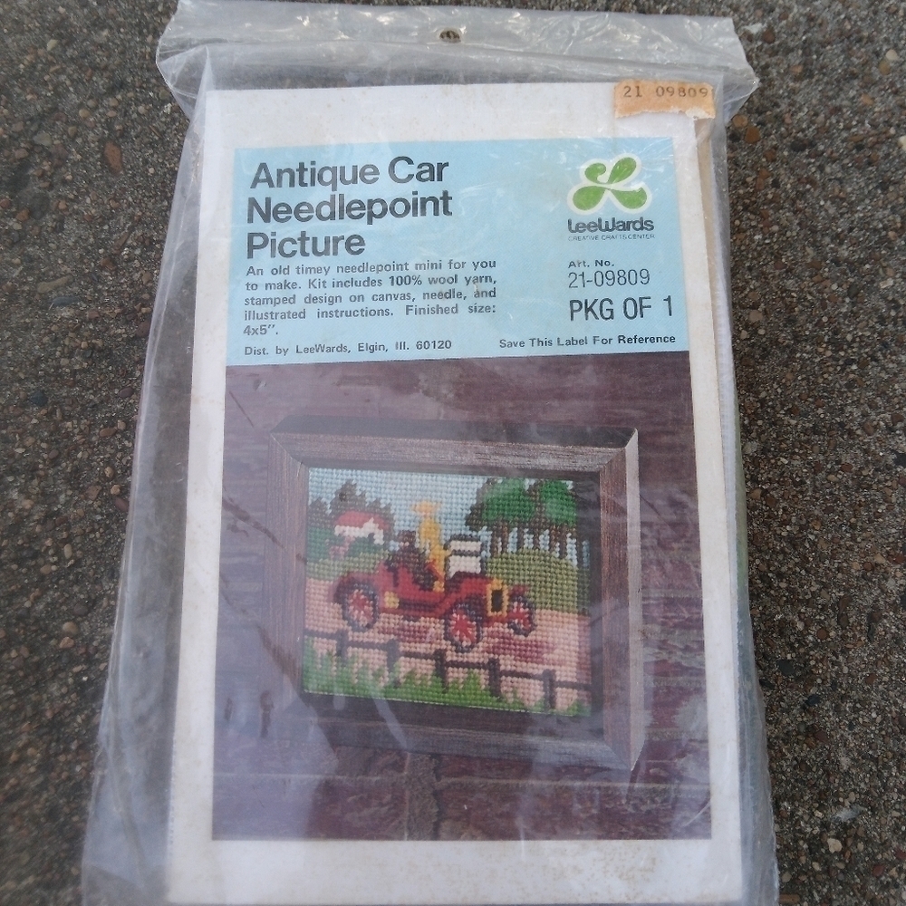 Vintage Antique Car Needlepoint Kit New Old Stock NOS LeeWards Automobile